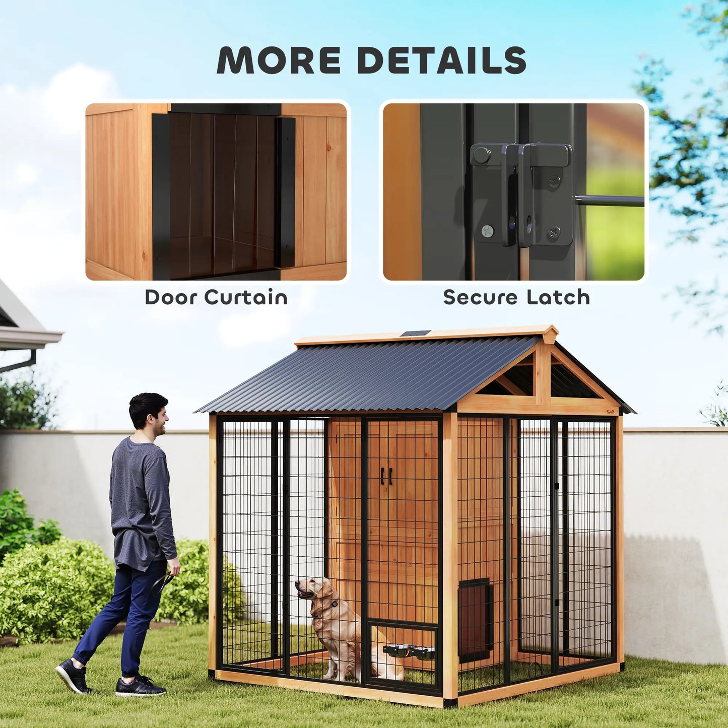 86" L Wooden Dog Kennel With Storage Cabinet, Stainless Steel Bowls, Yellow Dog Cages & Crates at Gallery Canada