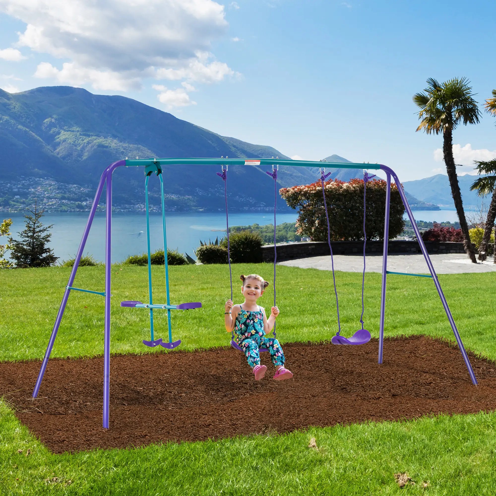 3 in 1 Metal Swing Set, Double Swings, Glider, Purple Gym Sets & Swings at Gallery Canada