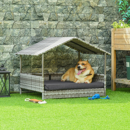 Wicker Pet House Dog Bed for Indoor/Outdoor Rattan Furniture with Cushion Houses, Kennels & Pens Grey at Gallery Canada