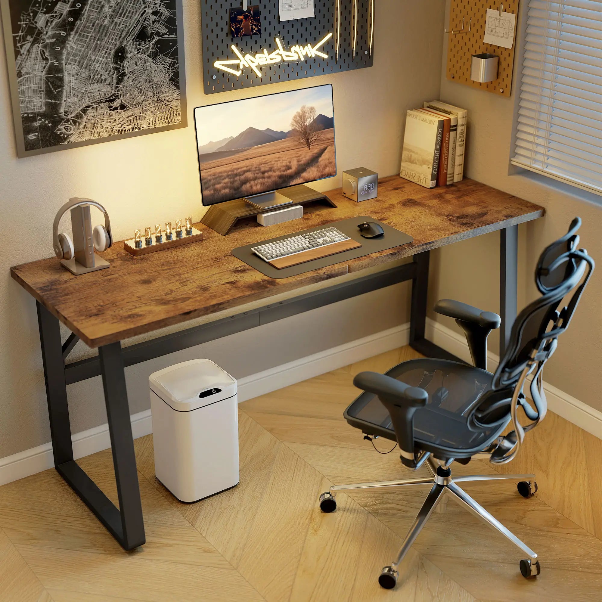 71 Inch Computer Desk, Home Office Study Table, Brown Writing Desks at Gallery Canada