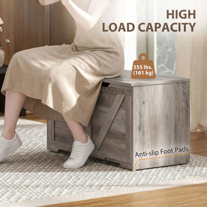 31.5" Storage Chest with Safety Hinge, Grey Wood Grain, Grey