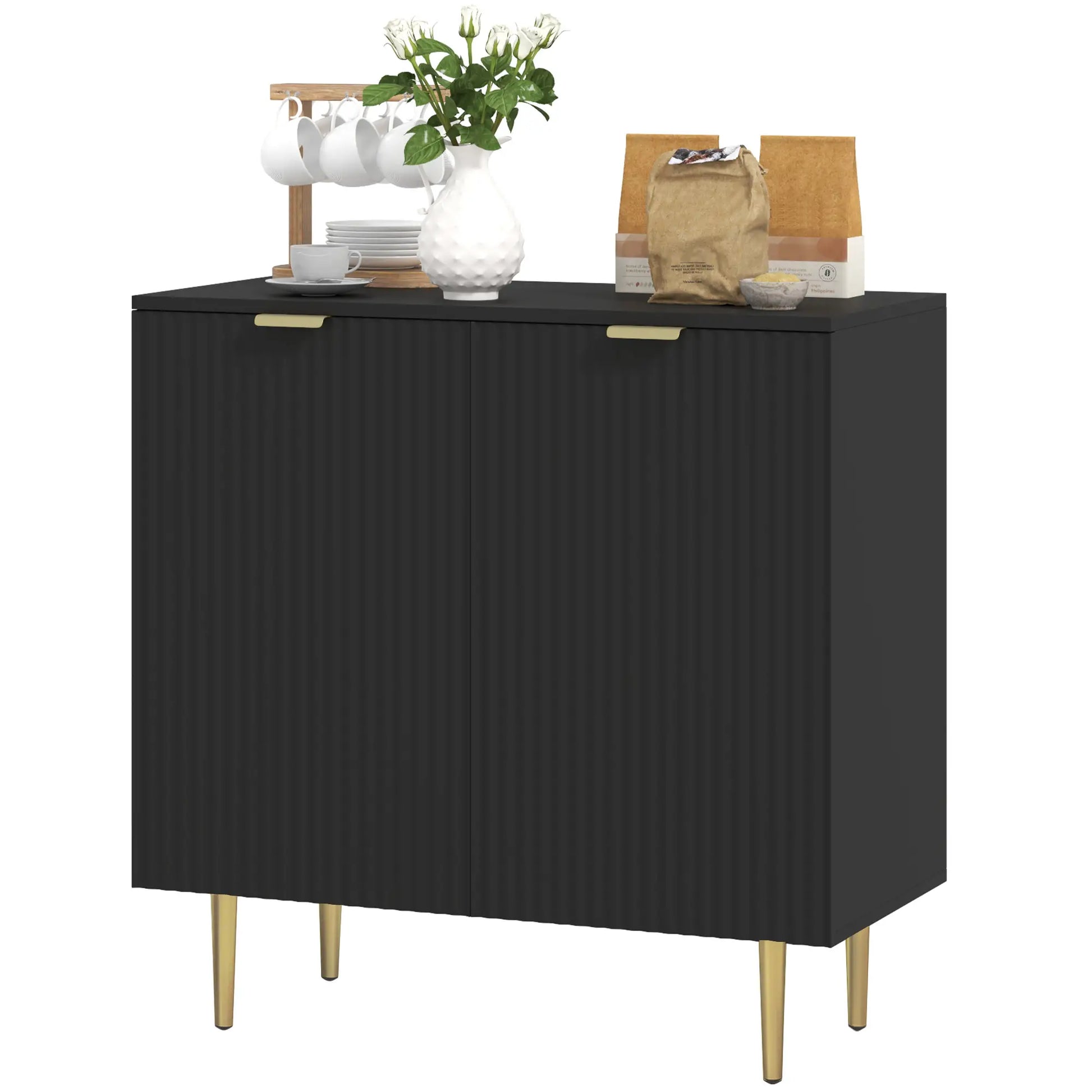Modern Kitchen Storage Cabinet, Adjustable Shelves, Metal Legs, Black Bar Cabinets Black at Gallery Canada