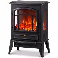 Poêle-cheminée électrique, radiateur infrarouge 3 faces 725W/1450W, noir