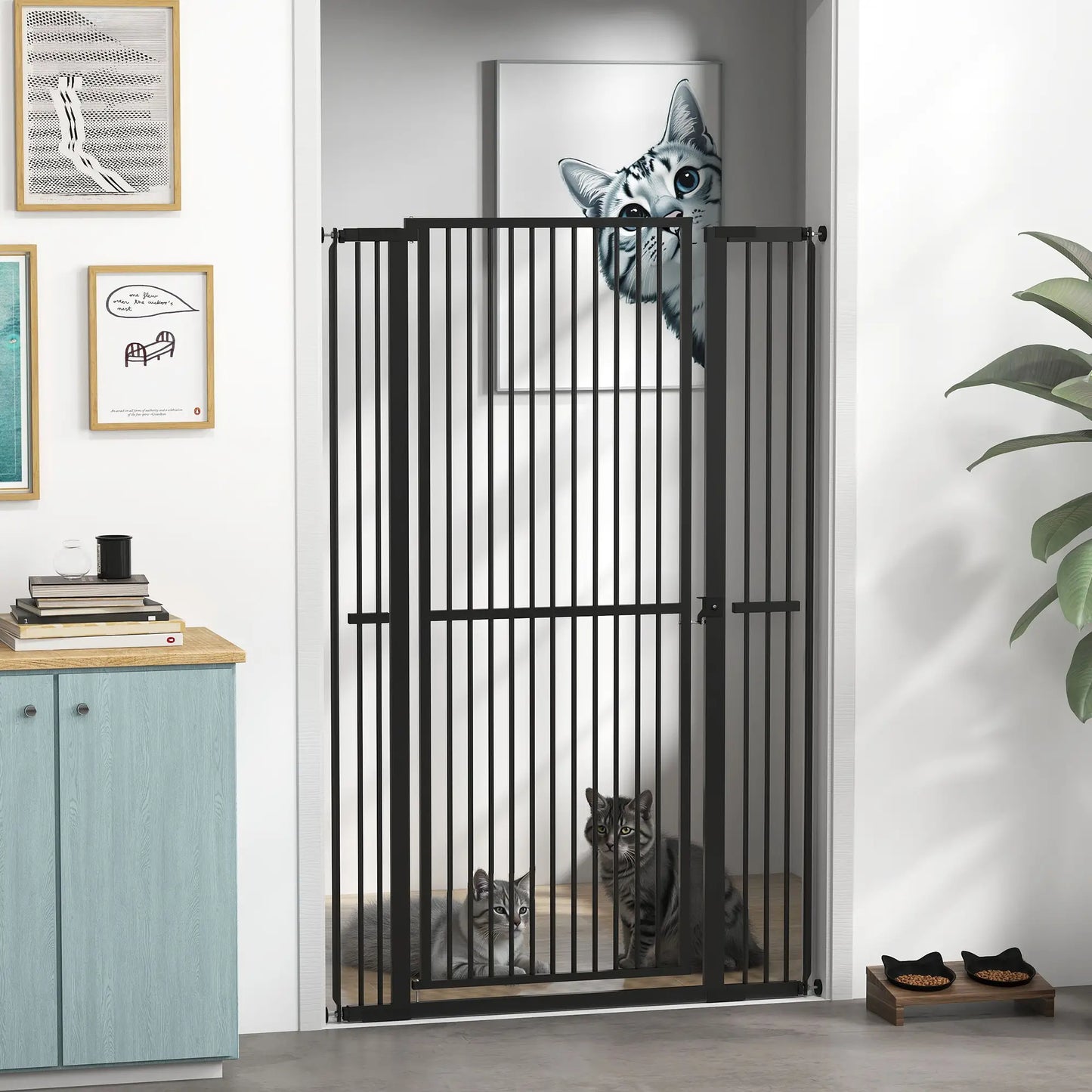 59" Extra Tall Cat Gate, 30"-41" with Extensions, Black Pet Gates at Gallery Canada