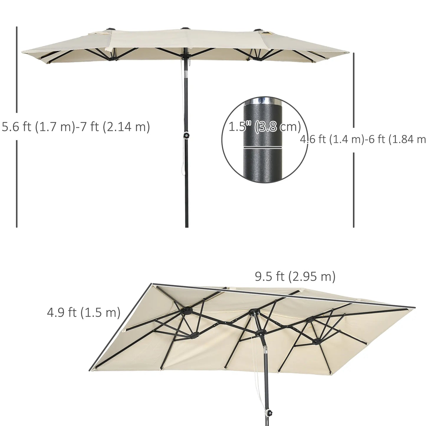 Double-Sided Patio Umbrella With Tilt, Adjustable Height, Vents, 12 Ribs, White Double-sided Umbrellas at Gallery Canada