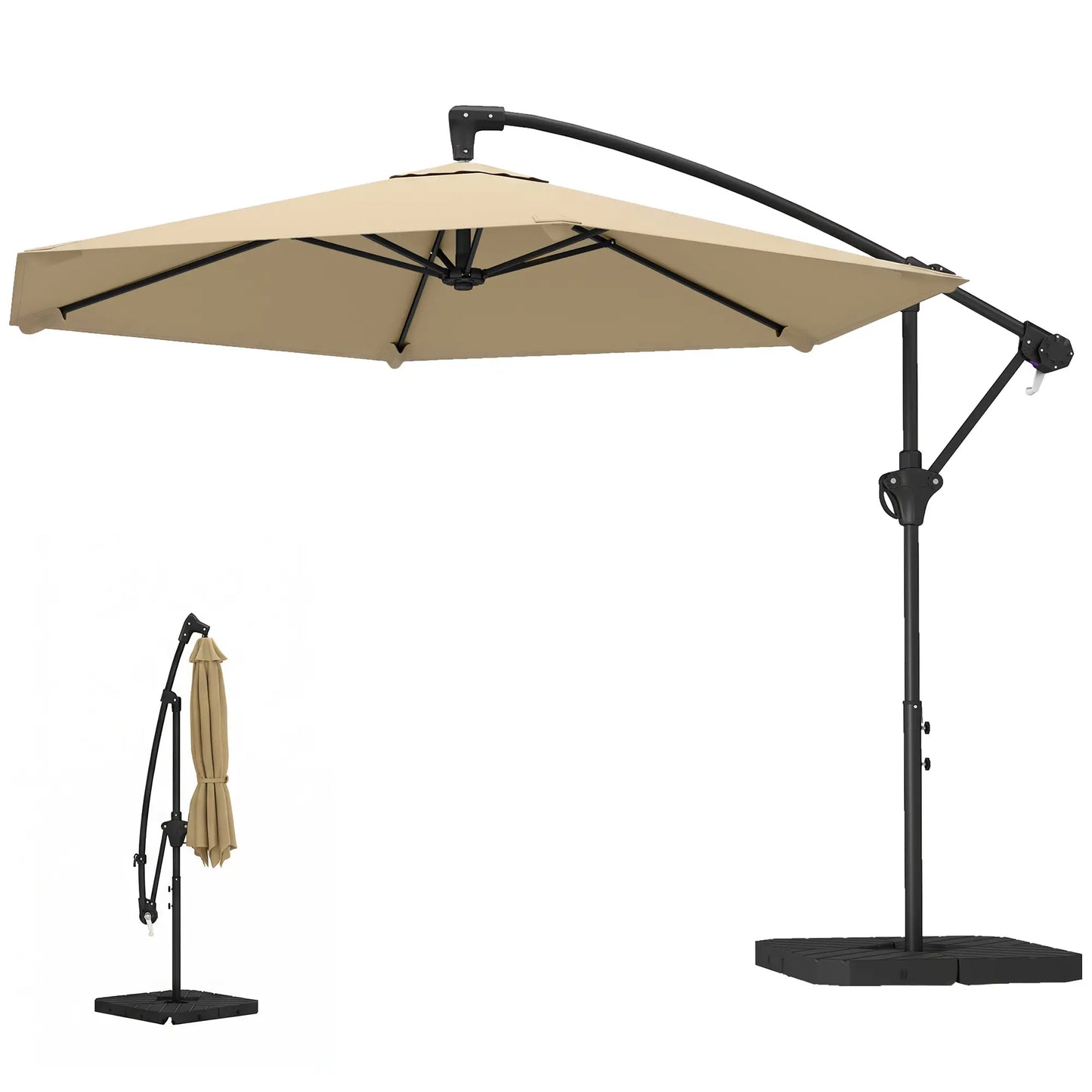 9.7 ft Offset Patio Umbrella, Water/Sand Fillable Weights, Khaki Offset Cantilever Umbrellas Khaki at Gallery Canada
