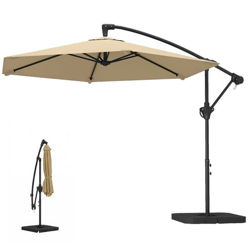 9.7 ft Offset Patio Umbrella, Water/Sand Fillable Weights, Khaki