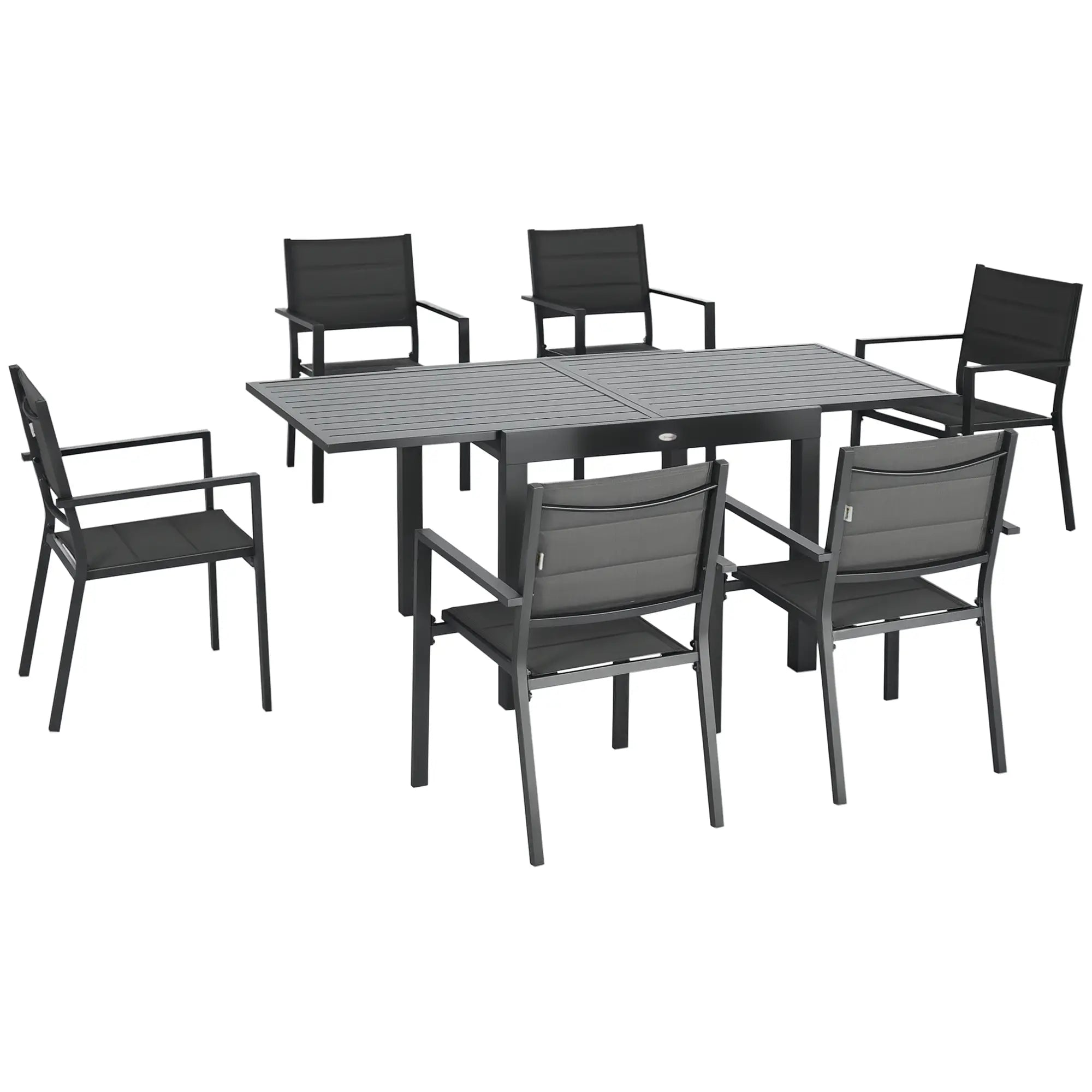 Patio Dining Set For 6, Aluminum Expandable Table With 6 Chairs, Dark Grey Outdoor Dining Sets Dark Grey at Gallery Canada