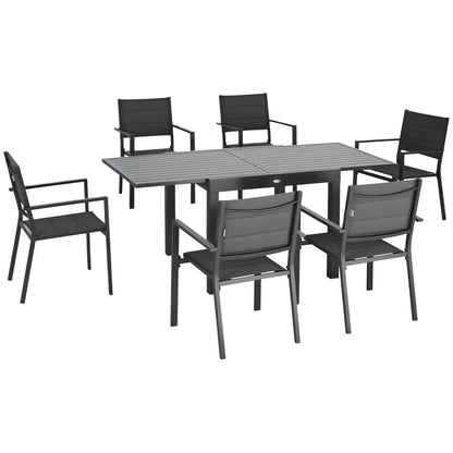 Patio Dining Set For 6, Aluminum Expandable Table With 6 Chairs, Dark Grey Outdoor Dining Sets Dark Grey at Gallery Canada