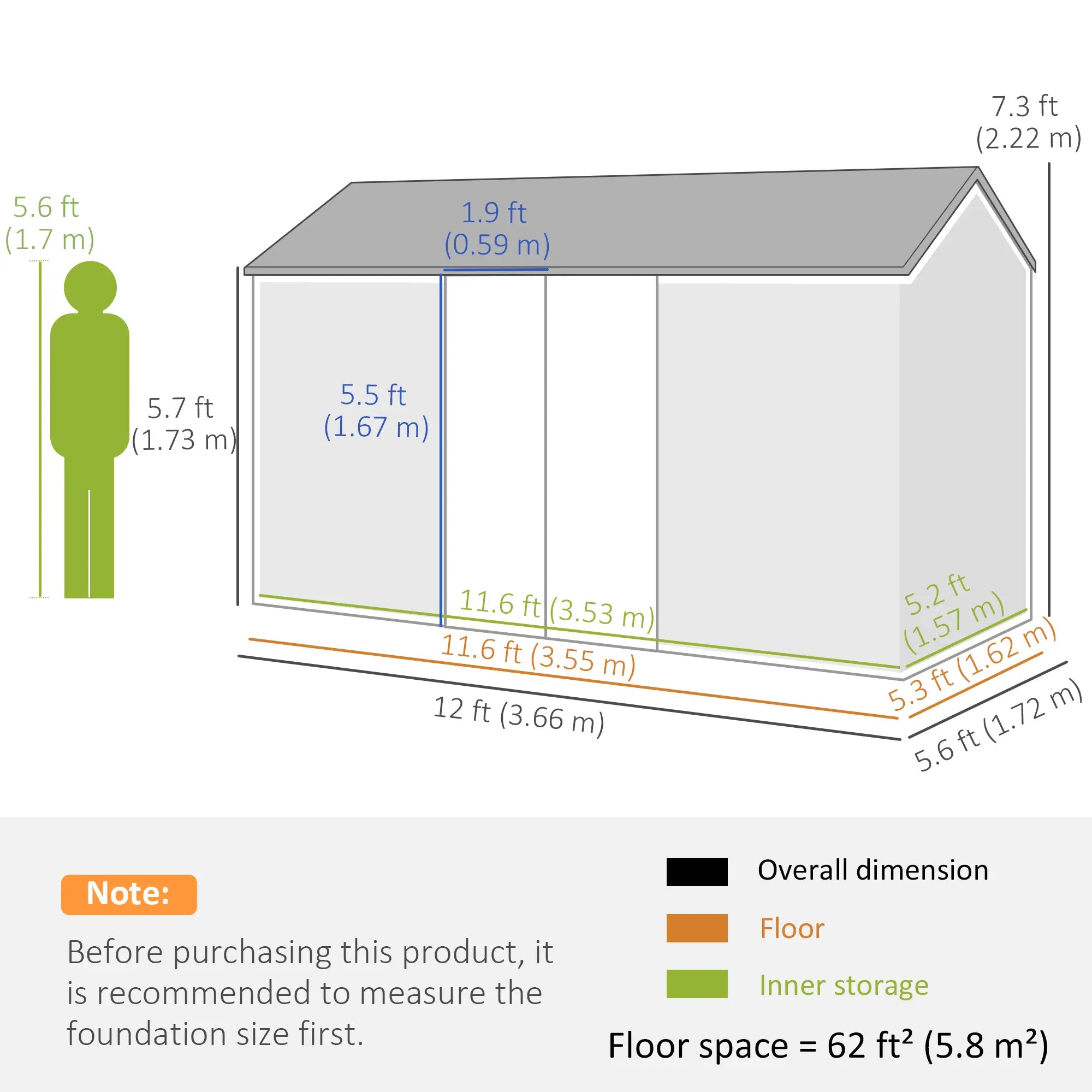 12' x 5.5' Metal Garden Shed, Outdoor Storage, Lockable Door, Dark Grey Sheds at Gallery Canada