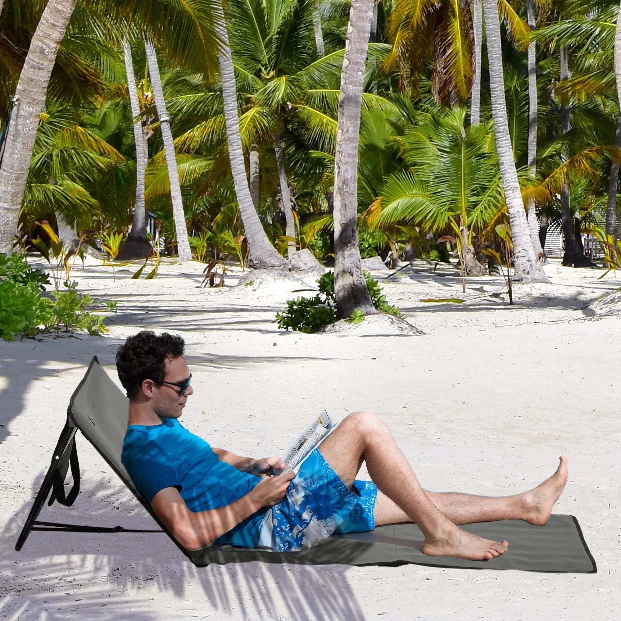 Foldable Lounge Chairs, Adjustable Backrest, Set of 2, Grey Beach Accessories at Gallery Canada