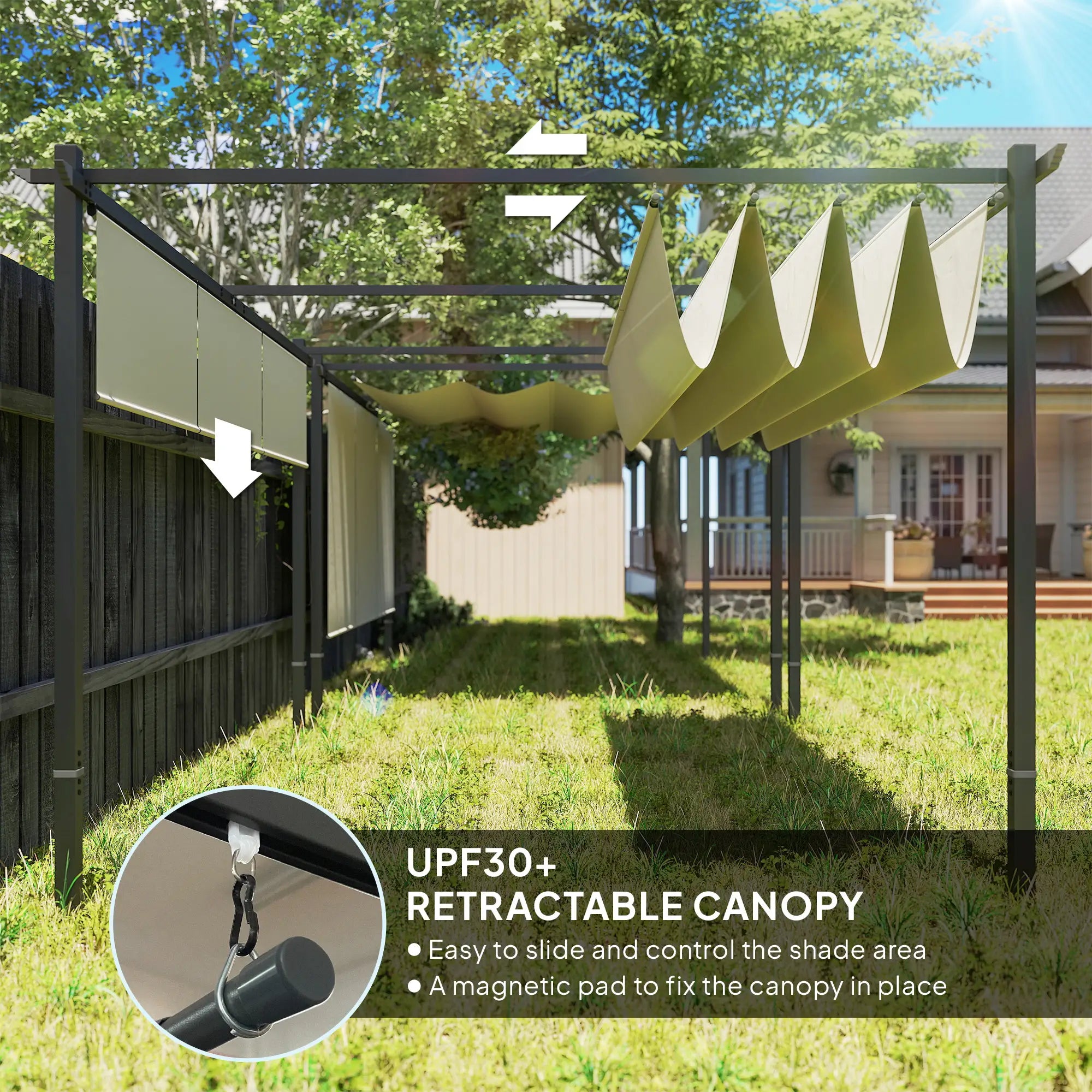 10' x 12' Retractable Pergola Canopy, Wall Mounted or Free Standing, UPF30+ Pergolas at Gallery Canada