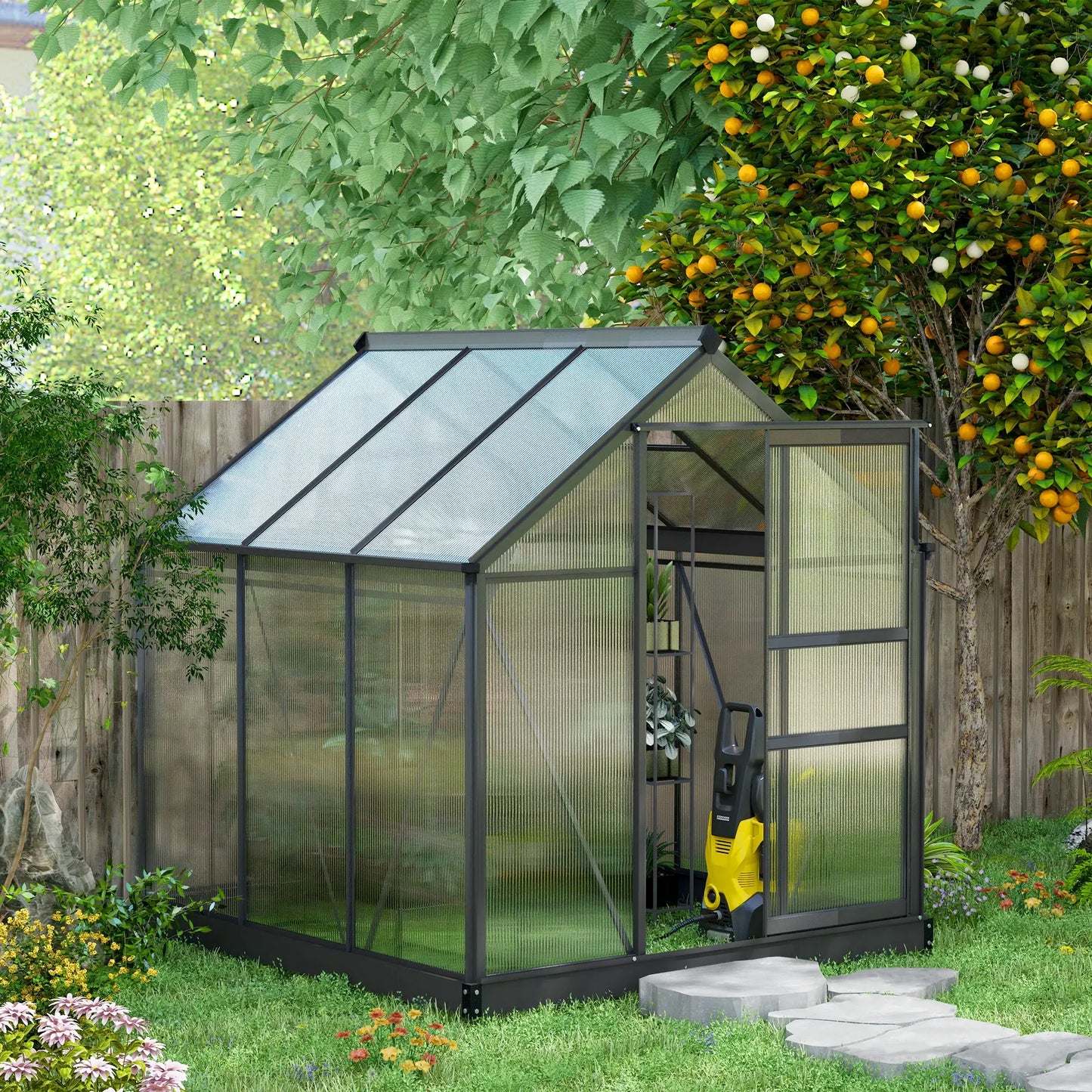 Greenhouse Kit, PC Board with Sliding Door, 6.2' x 6.3' x 6.6', Grey Walk In Greenhouses at Gallery Canada