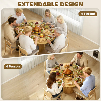 Extendable Dining Table For 6, 60", Natural, Farmhouse Kitchen Table With Storage, Natural Dining Tables at Gallery Canada