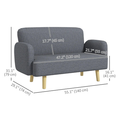 Velvet Fabric 2 Seater Sofa, Small Loveseat 8.3" Thick, Grey 2-Seater Sofas at Gallery Canada