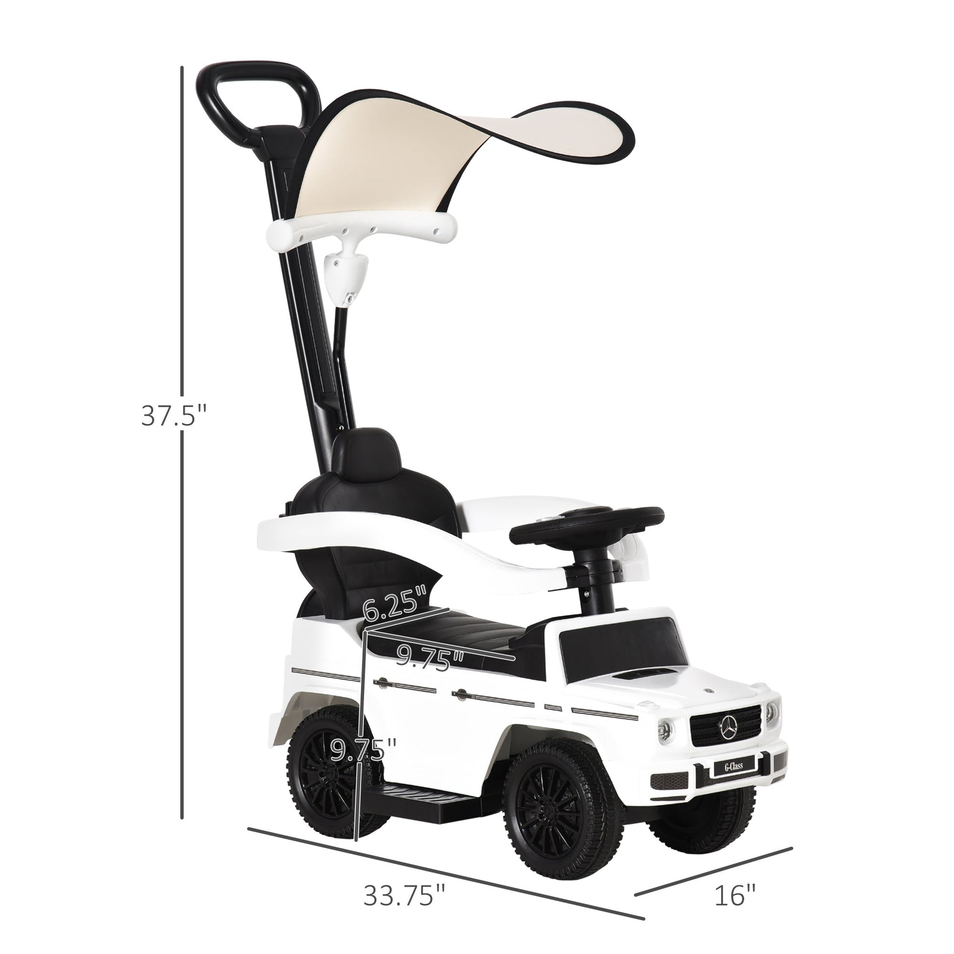 Compatible Ride-on Sliding Car G350 Walker Foot to Floor Slider Stroller Toddler Vehicle Push-Along with Horn Steering Wheel NO POWER Manual Under Seat Storage Safe Design, White - Gallery Canada