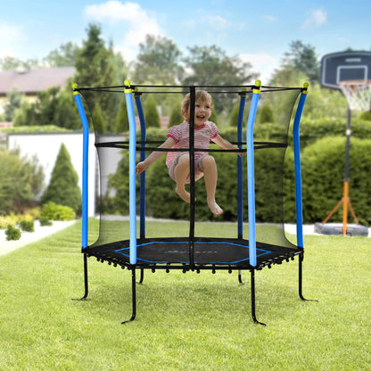 64 Inch Kids Trampoline with Enclosure Net, for Ages 3-10, Blue Trampolines at Gallery Canada