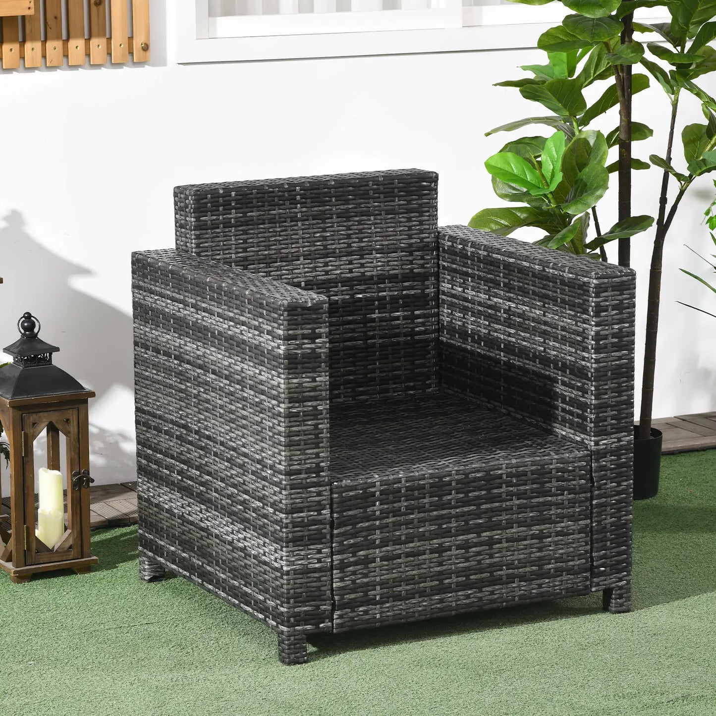 Outdoor Rattan Sofa, Patio Wicker Armchair with Cushions, Grey Patio Chairs at Gallery Canada