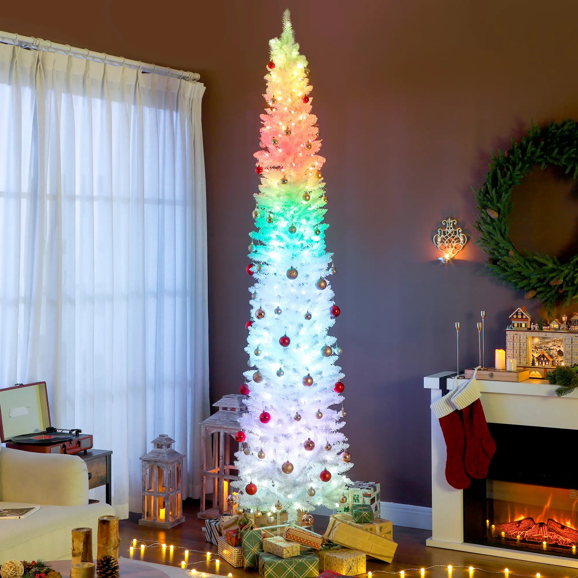 9ft Christmas Tree, Colorful DIY Synchronized LEDs, Hinged Pencil, White, White Pencil Christmas Trees at Gallery Canada