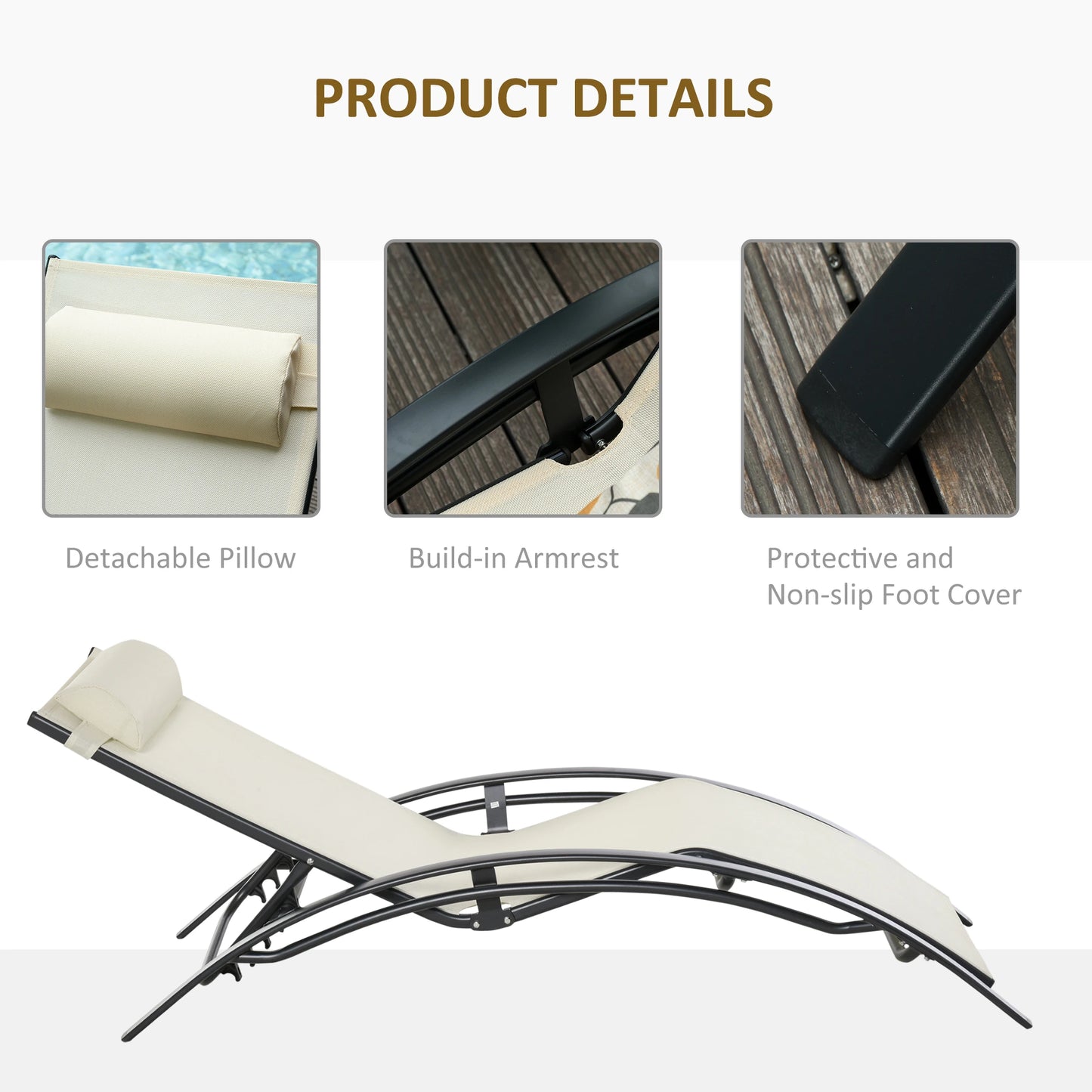 Aluminum Reclining Lounge Chair, 5-Level Adjustable Backrest, Beige Lounger Chairs at Gallery Canada