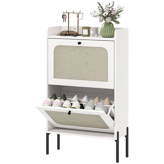Shoe Cabinet With 2 Flip Drawers, Narrow, White Shoe Storage Cabinets & Racks White, Black at Gallery Canada