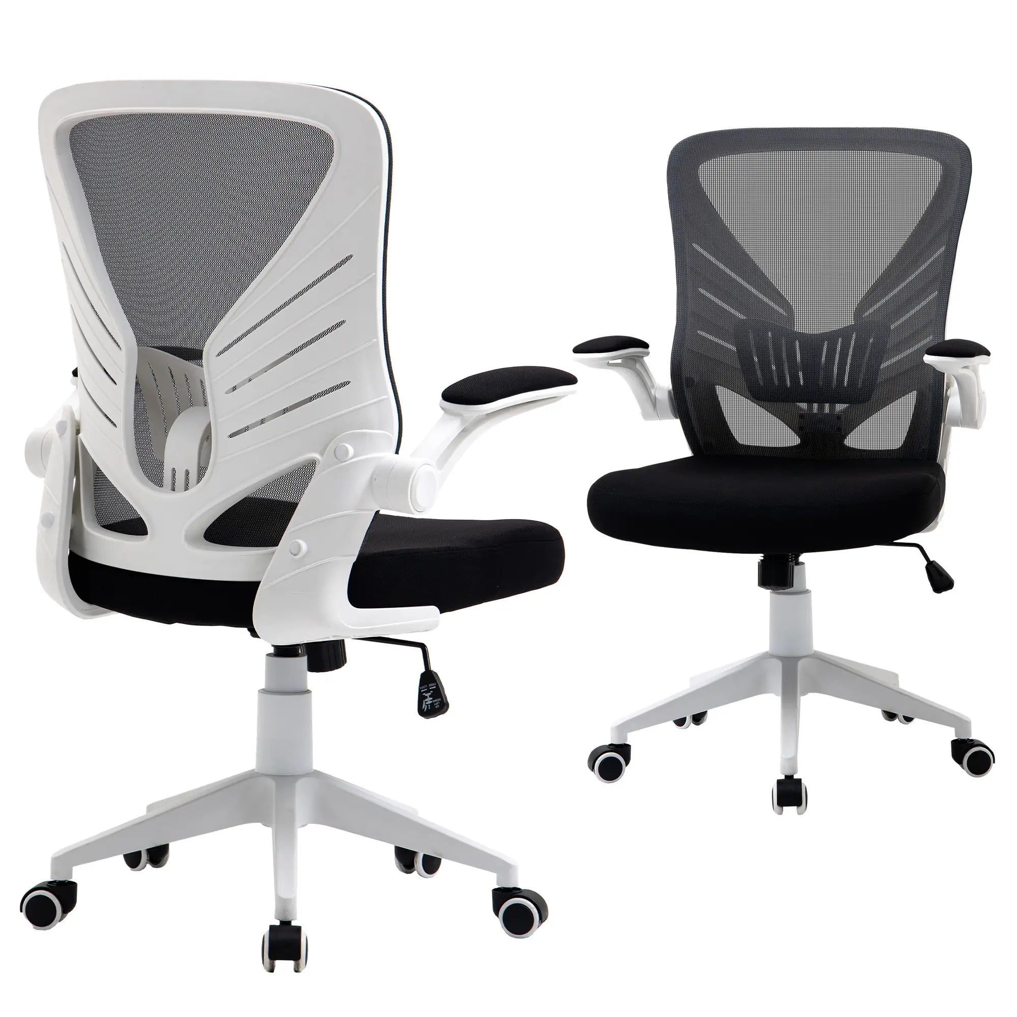 Mesh Office Chair, Swivel Task Desk, Lumbar Support, Flip-Up Arm, Adjustable Height, Grey/Black Task Chairs Grey and Black fabric, White frame at Gallery Canada