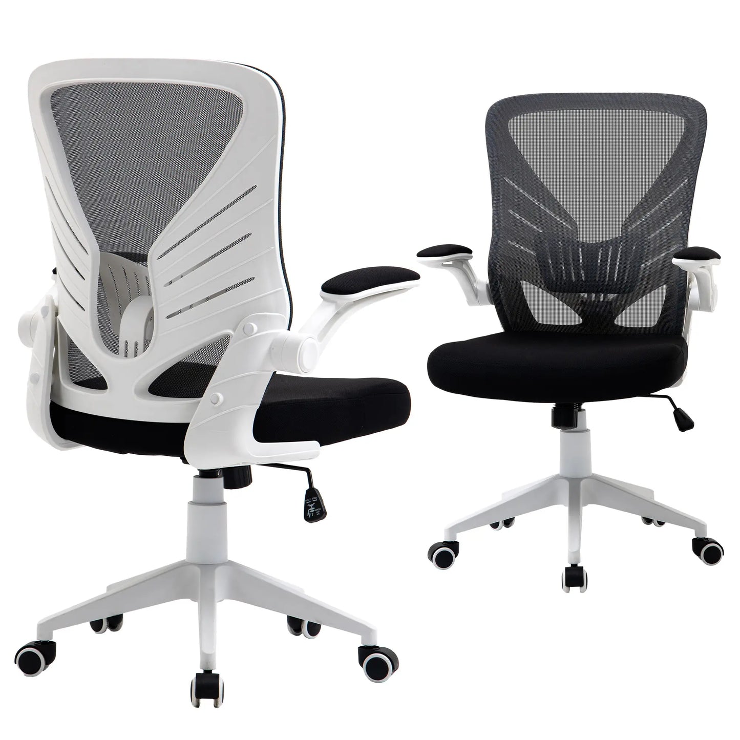 Mesh Office Chair, Swivel Task Desk, Lumbar Support, Flip-Up Arm, Adjustable Height, Grey/Black Task Chairs Grey and Black fabric, White frame at Gallery Canada