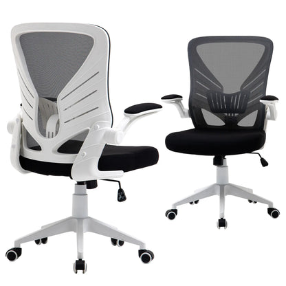 Mesh Office Chair, Swivel Task Desk, Lumbar Support, Flip-Up Arm, Adjustable Height, Grey/Black Task Chairs Grey and Black fabric, White frame at Gallery Canada