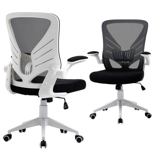 Mesh Office Chair, Swivel Task Desk, Lumbar Support, Flip-Up Arm, Adjustable Height, Grey/Black Task Chairs Grey and Black fabric, White frame at Gallery Canada