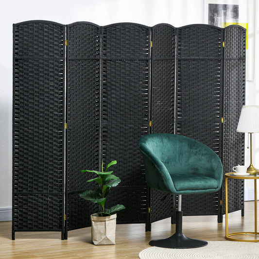 5.6 Ft Tall Folding Room Divider, 6 Panel Portable Privacy Screen, Hand-Woven Partition Wall Divider, Black - Gallery Canada