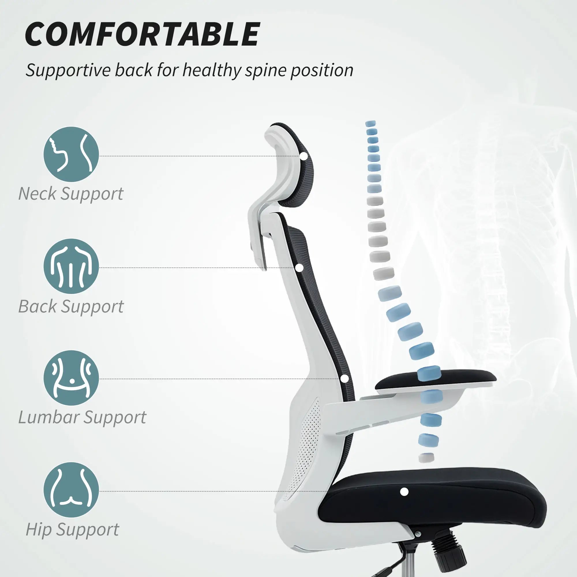 Ergonomic Office Chair, Swivel Desk Chair, Adjustable Lumbar Support, Headrest, Flip-Up Armrests, Black Task Chairs at Gallery Canada