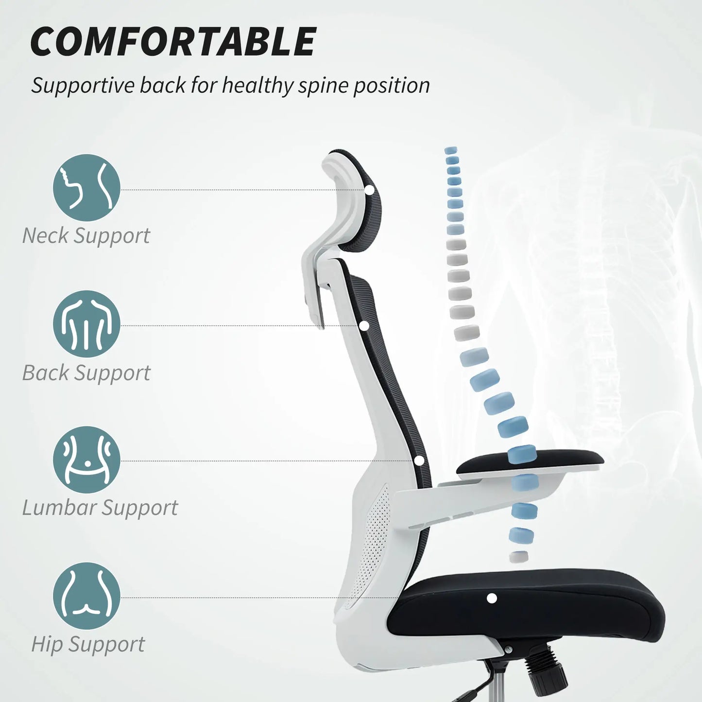 Ergonomic Office Chair, Swivel Desk Chair, Adjustable Lumbar Support, Headrest, Flip-Up Armrests, Black Task Chairs at Gallery Canada