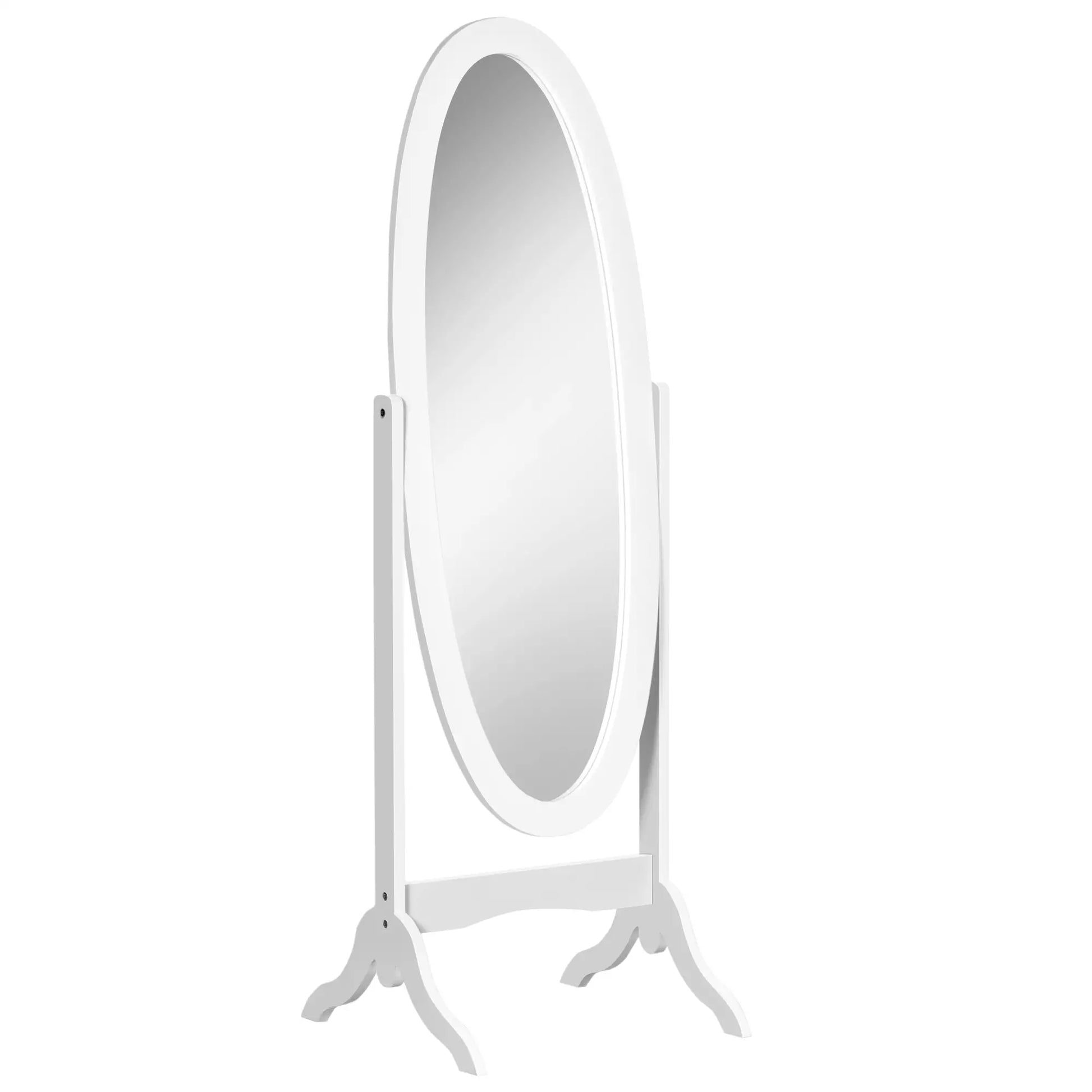 Full Length Floor Mirror, Adjustable Angle Oval Frame, White Full Length Mirrors White at Gallery Canada