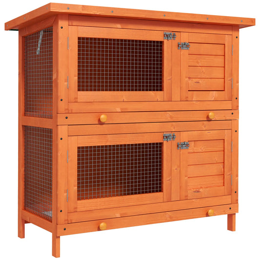 2-Tier Wooden Rabbit Hutch, Small Animal House, Bunny Pet Cage, 2 Rooms, Sliding Tray, Opening Top, Yellow Rabbit Hutch Yellow, Green at Gallery Canada