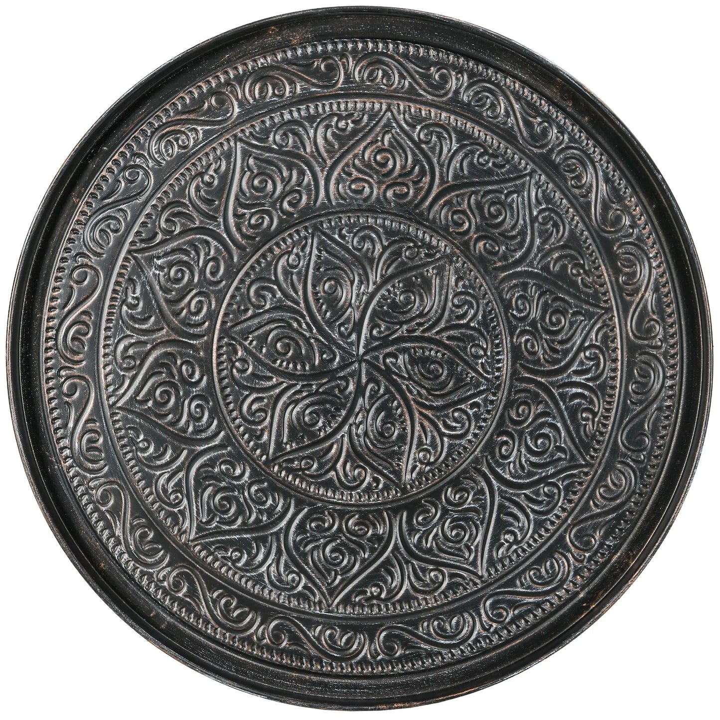 Vintage Coffee Table, 24" Round, Hammered Tray Top, Metal Frame, Pewter Coffee Tables at Gallery Canada