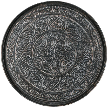 Vintage Coffee Table, 24" Round, Hammered Tray Top, Metal Frame, Pewter Coffee Tables at Gallery Canada