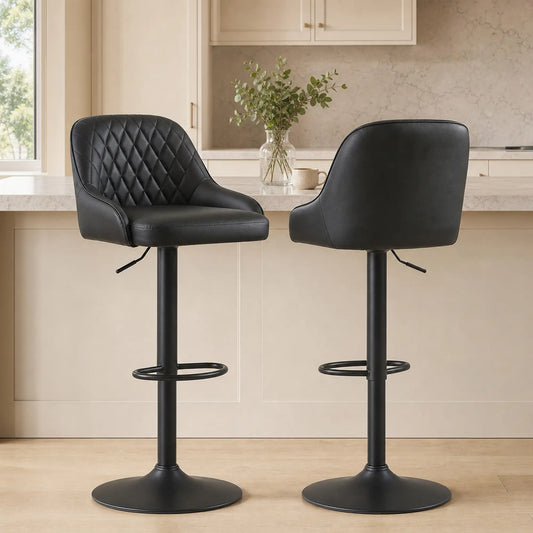 Adjustable Swivel Bar Stools With Backrest, Set Of 2, Black Bar Stools Black at Gallery Canada