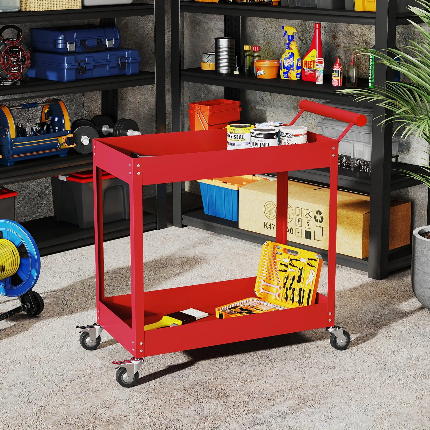 2 Tier Rolling Tool Cart With Wheels, Red Tool Organizers at Gallery Canada