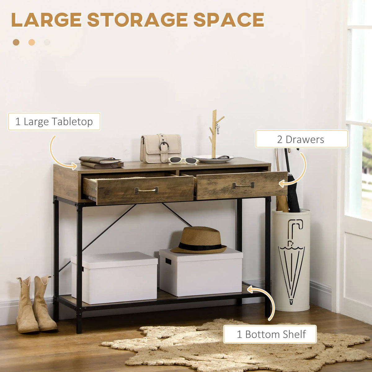 39" Vintage Console Table, Narrow Entryway with Drawers, Brown Console Tables at Gallery Canada