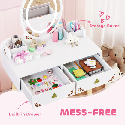 Kids Vanity Set with Mirror, Stool, 3-Color LED Lights, Pink Toy Vanity at Gallery Canada