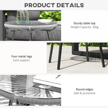 Round Rattan Side Table, Outdoor, PE Rattan, Tempered Glass Top, Grey