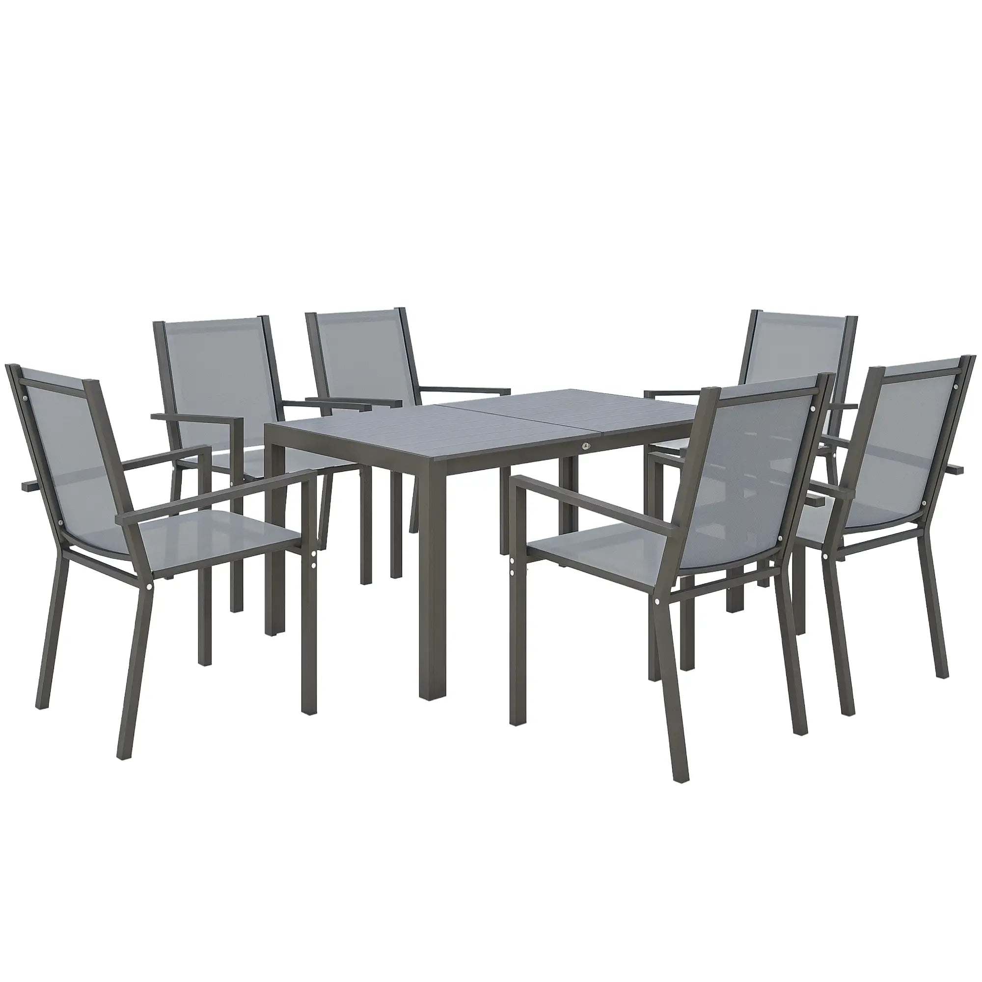 7 Piece Outdoor Dining Set, Rectangular Table, 6 Stackable Chairs Outdoor Dining Sets at Gallery Canada