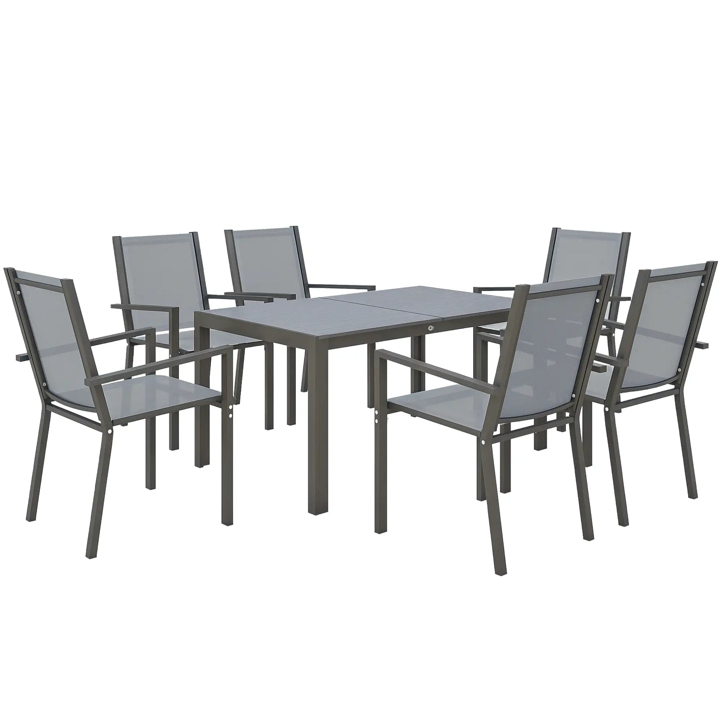 7 Piece Outdoor Dining Set, Rectangular Table, 6 Stackable Chairs Outdoor Dining Sets at Gallery Canada