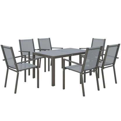 7 Piece Outdoor Dining Set, Rectangular Table, 6 Stackable Chairs Outdoor Dining Sets at Gallery Canada