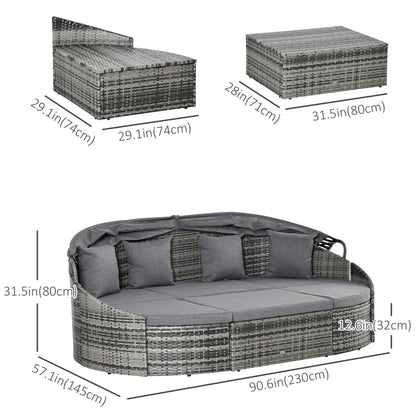 4-Piece PE Wicker Round Daybed, Outdoor Rattan Lounge Set, Grey Daybeds at Gallery Canada