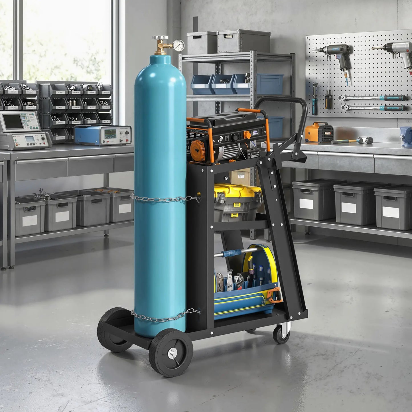Welding Utility Cart 3-Tier Heavy Duty Rolling Tool Cart with Gas Cylinder Holder Black Tool Organizers at Gallery Canada