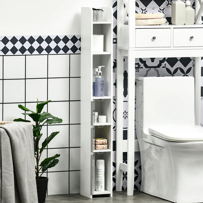 Freestanding Tall Bathroom Cabinet, Narrow Bathroom Storage Cabinet with Shelves and Cupboards, Grey and White
