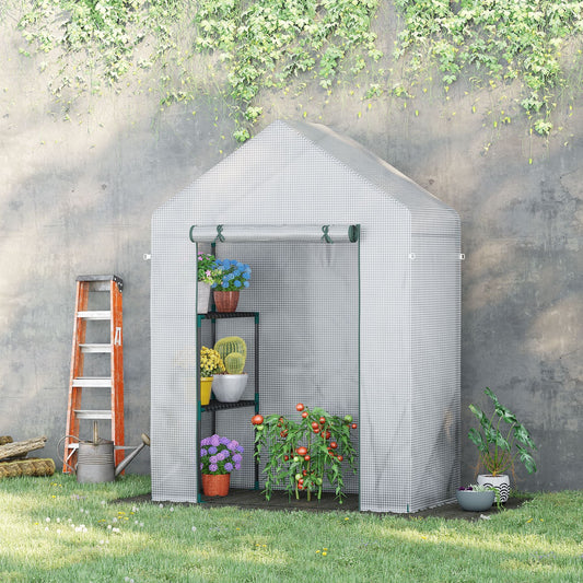 56"x29" Walk-in Greenhouse for Outdoor, Portable Gardening Plant Hot House with 2-Tier Shelf, Roll-Up Zippered Door, PE Cover, Green - Gallery Canada
