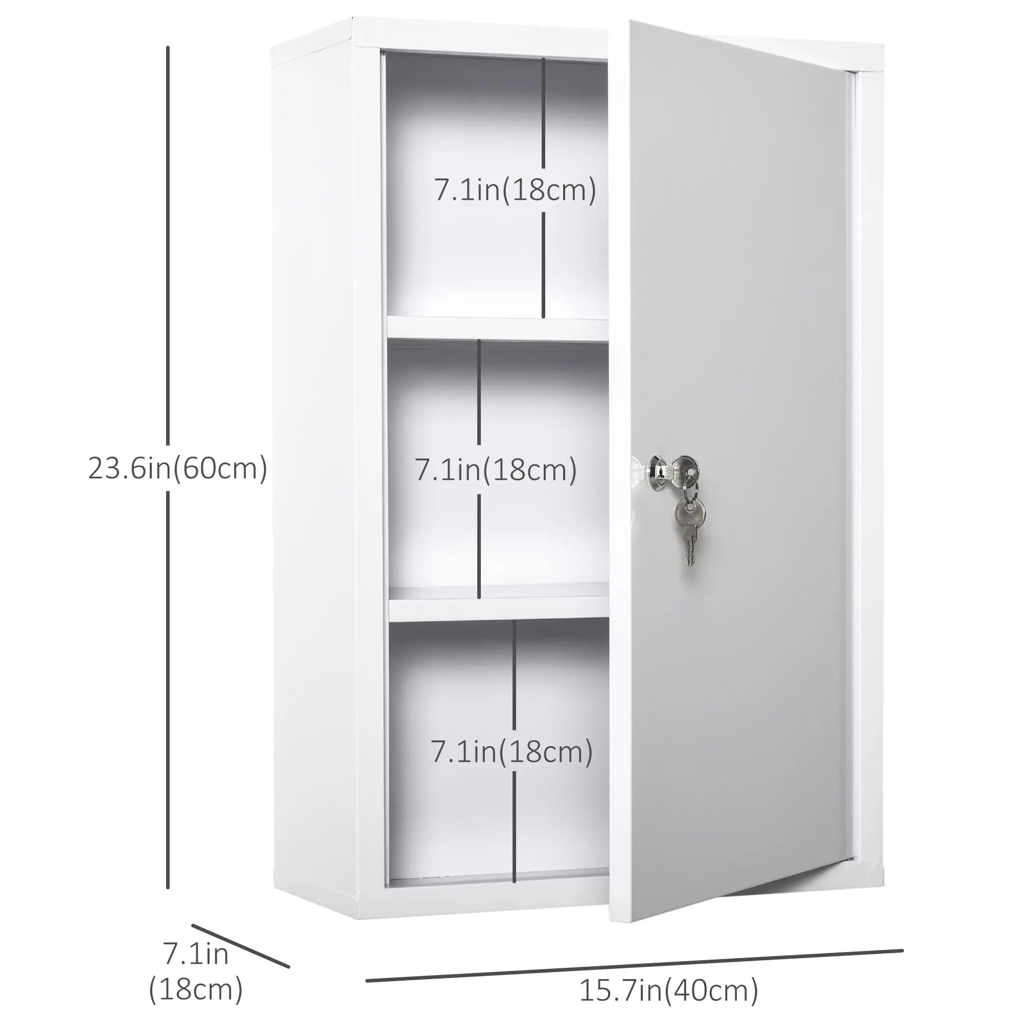 Wall Mount Medicine Cabinet, 3 Tier Steel, Lockable with 2 Keys, White Wall Mounted Cabinets at Gallery Canada