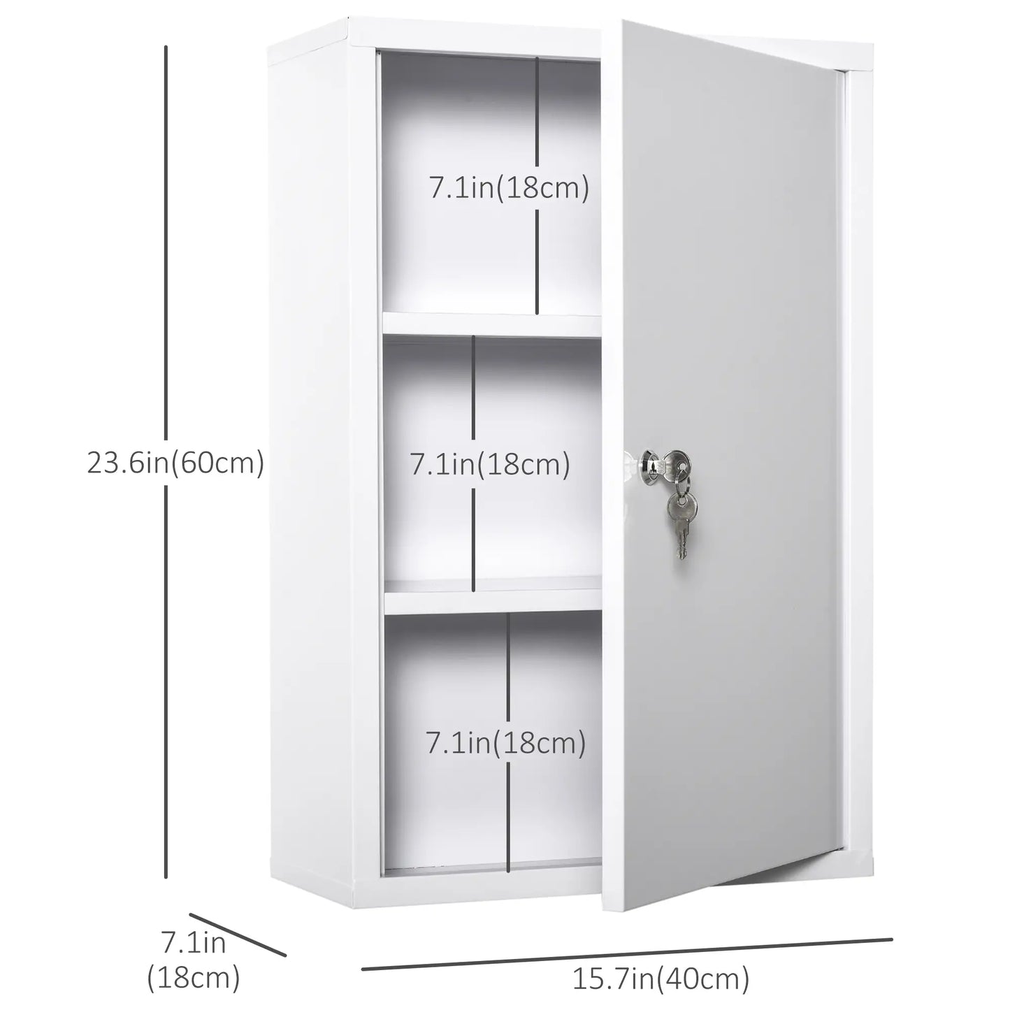 Wall Mount Medicine Cabinet, 3 Tier Steel, Lockable with 2 Keys, White Wall Mounted Cabinets at Gallery Canada